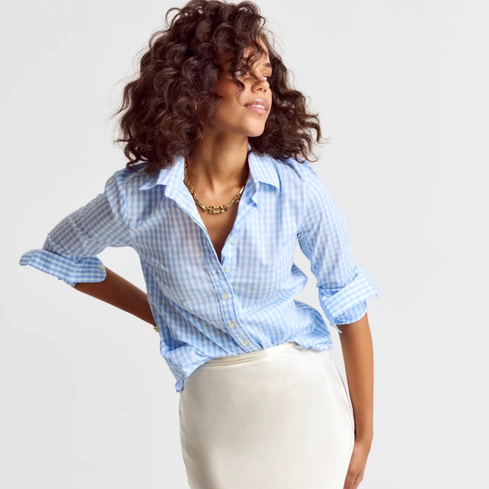J. CREW Gingham Pattern Lightweight Long Sleeve Button Up Blouse
